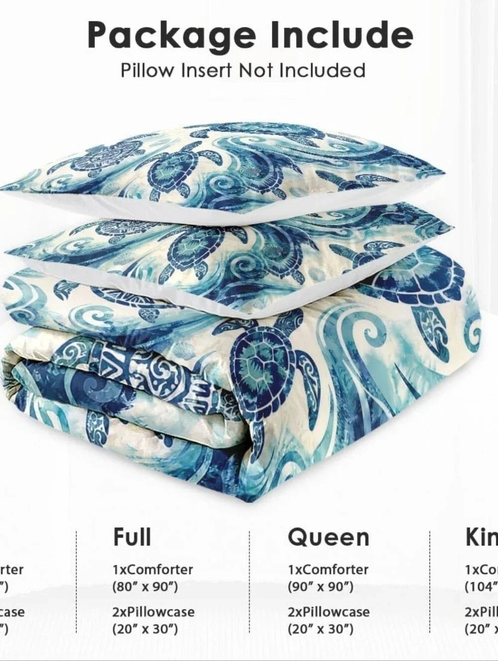 NWOT! 3 Piece Premium Full Size Coastal Turtle Comforter Set w/2 Pillowcases